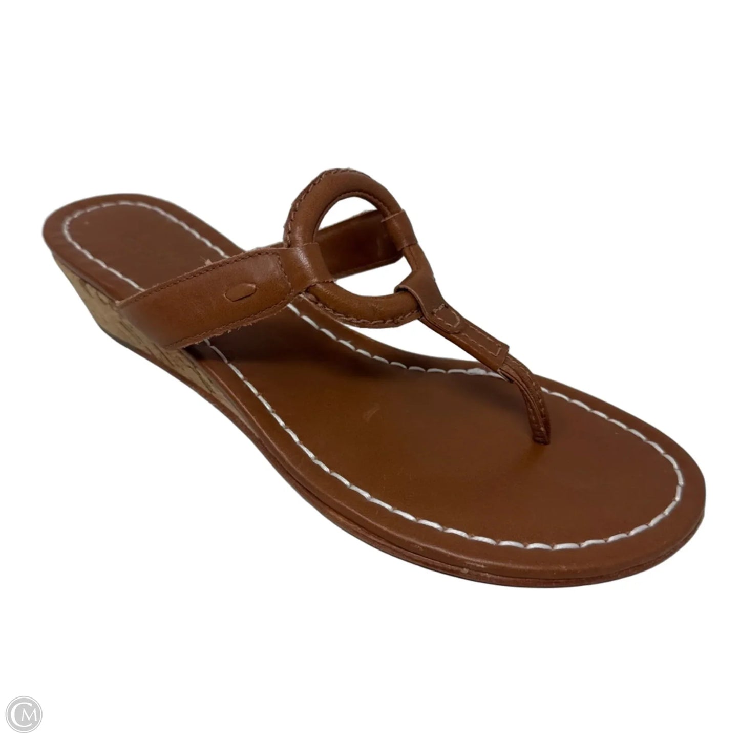 Leather Wedge Sandals Flip Flops By Bernardo In Tan, Size: 8