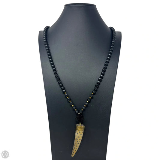 Faux Wood Horn Beaded Long Statement Necklace
