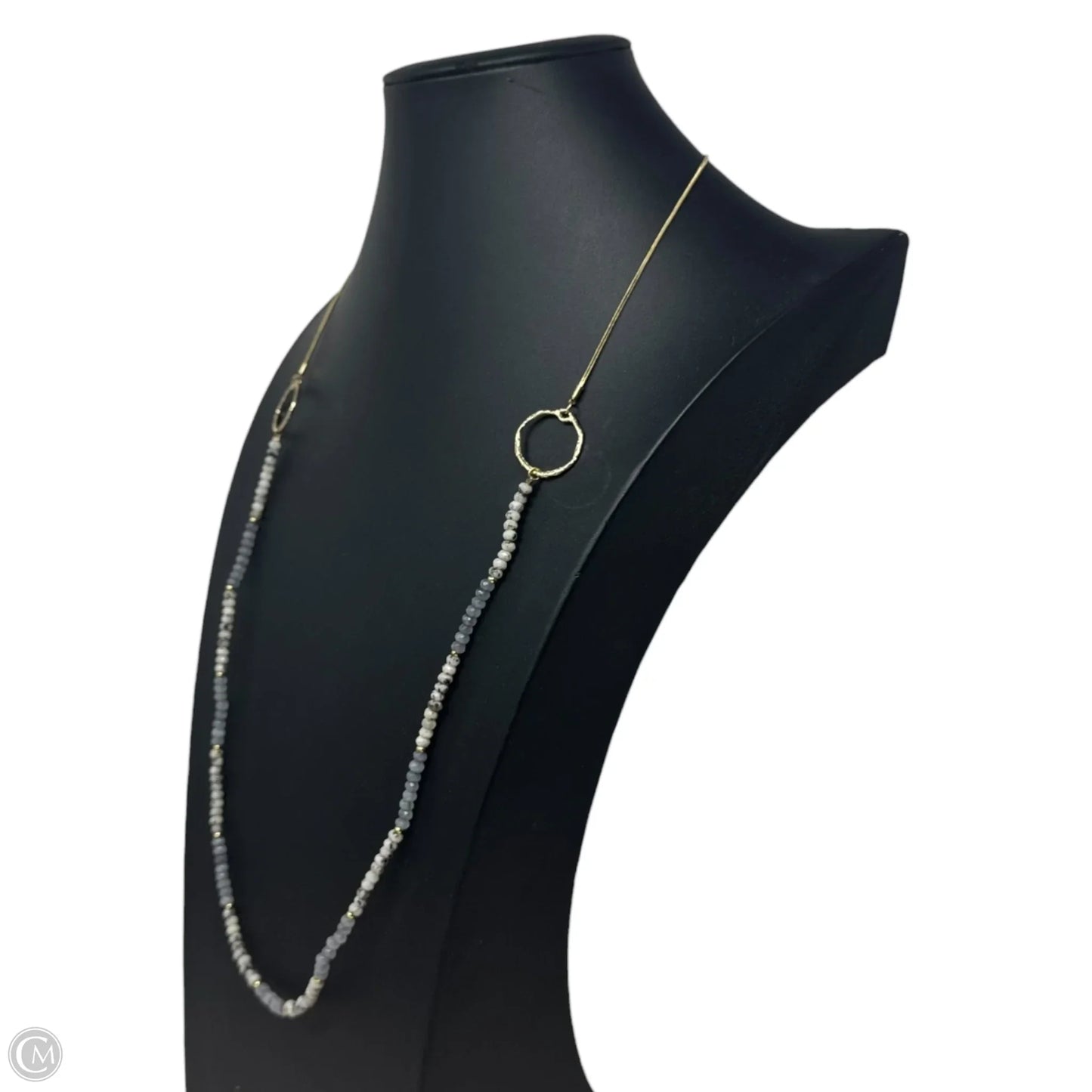 48" Light Grey and Moon Labrodite Beaded Necklace with Circle Stations By Jane Marie
