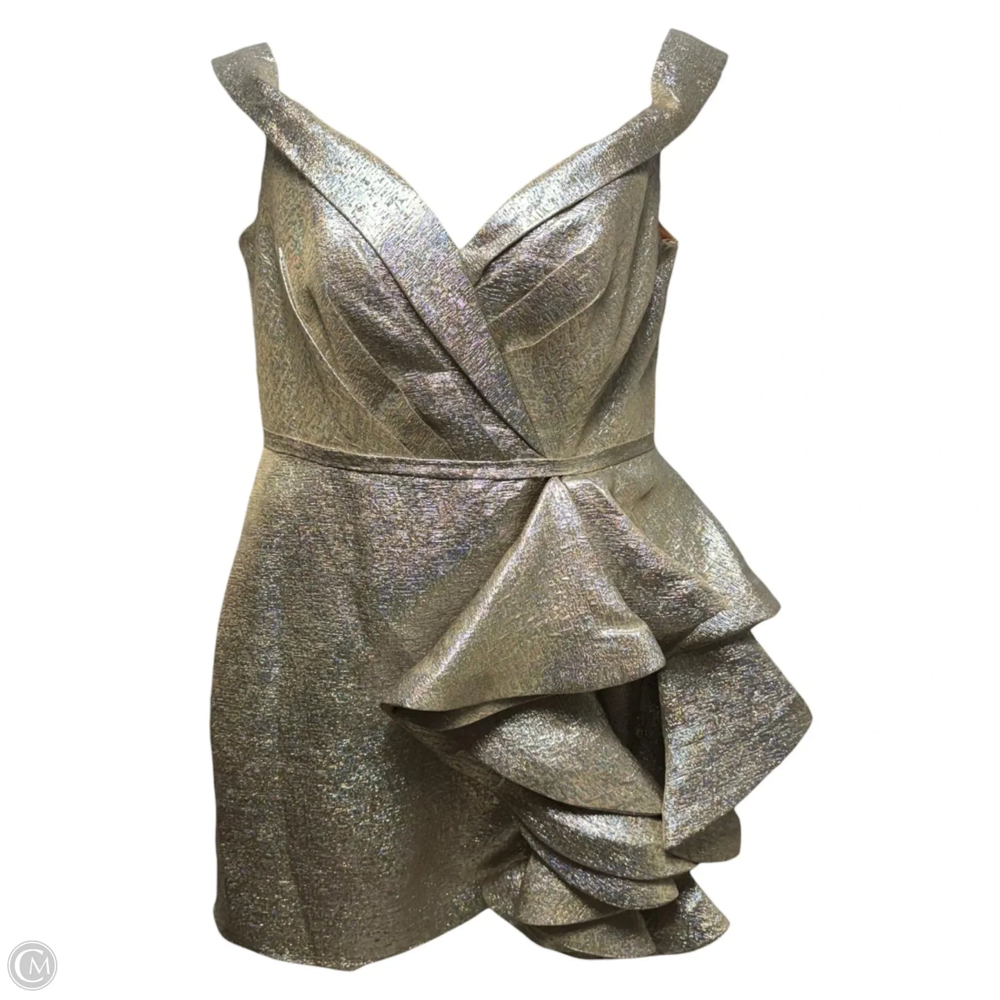 Metallic Ruffle Dress Party Short By Mac Duggal In Gold, Size: 12