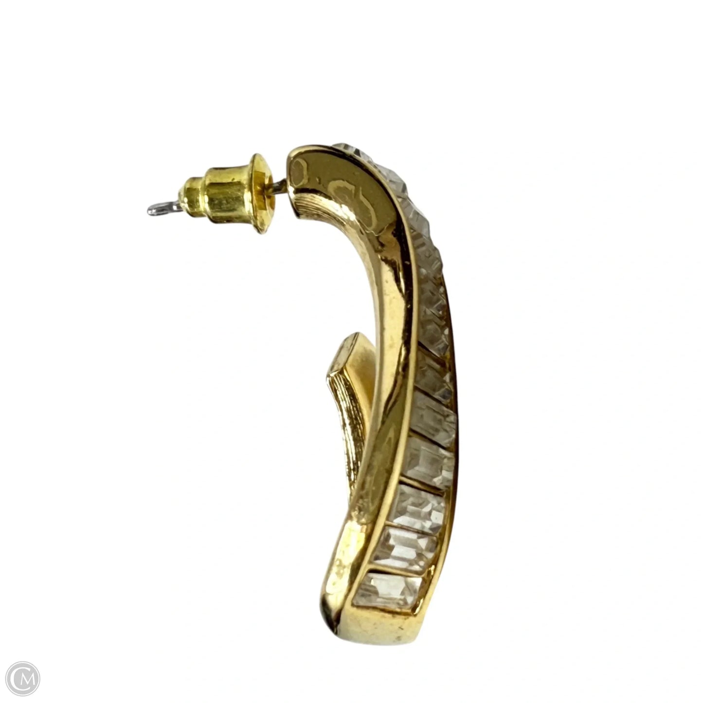 Vintage Crystal Baguette Ribbon Swirl Gold Tone Post Earrings Designer By Swarovski