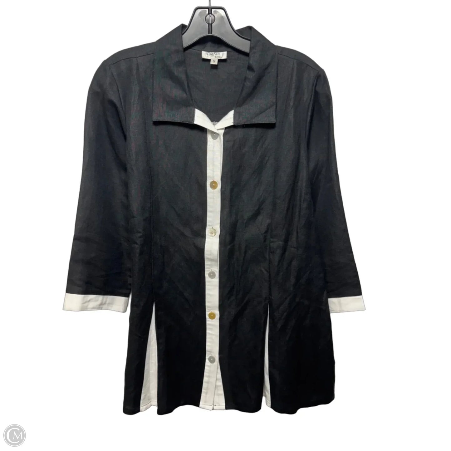 Linen Two Tone Tie Back Top 3/4 Sleeve By Toofan In Black & White, Size: S