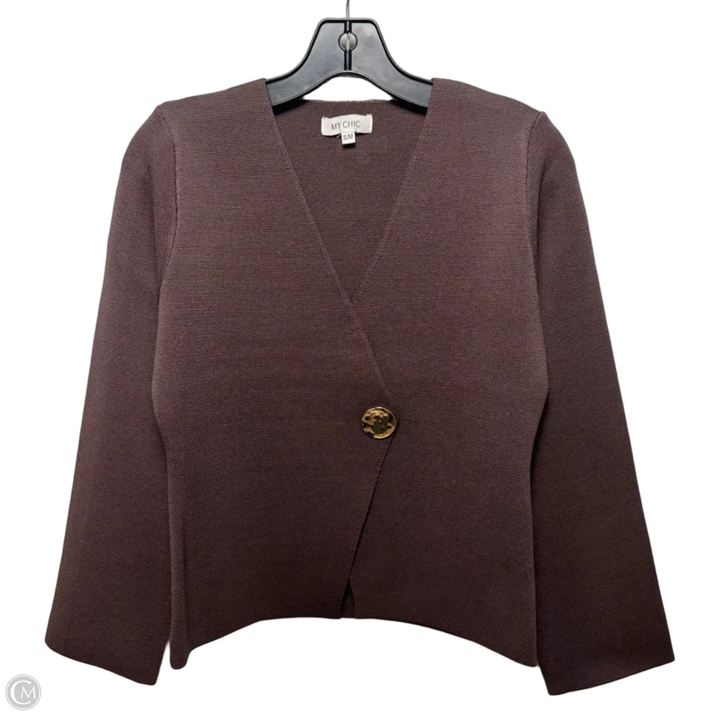Gold Button Sweater Cardigan By My Chic In Brown, Size: S