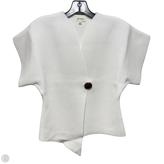 Gold Button Short Sleeve Sweater Cardigan By My Chic In White, Size: S