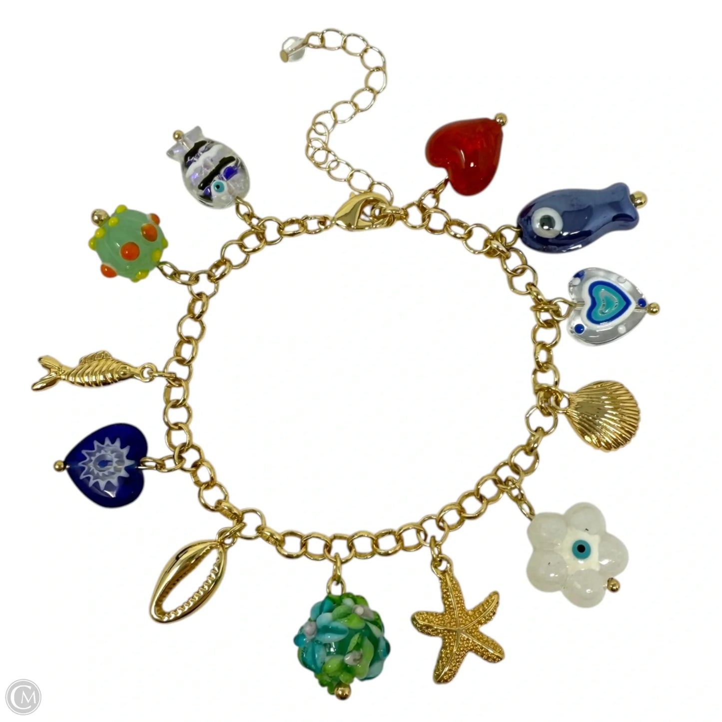 Sea Life & Heart Glass Charm Bracelet By House Of Harlow 1960