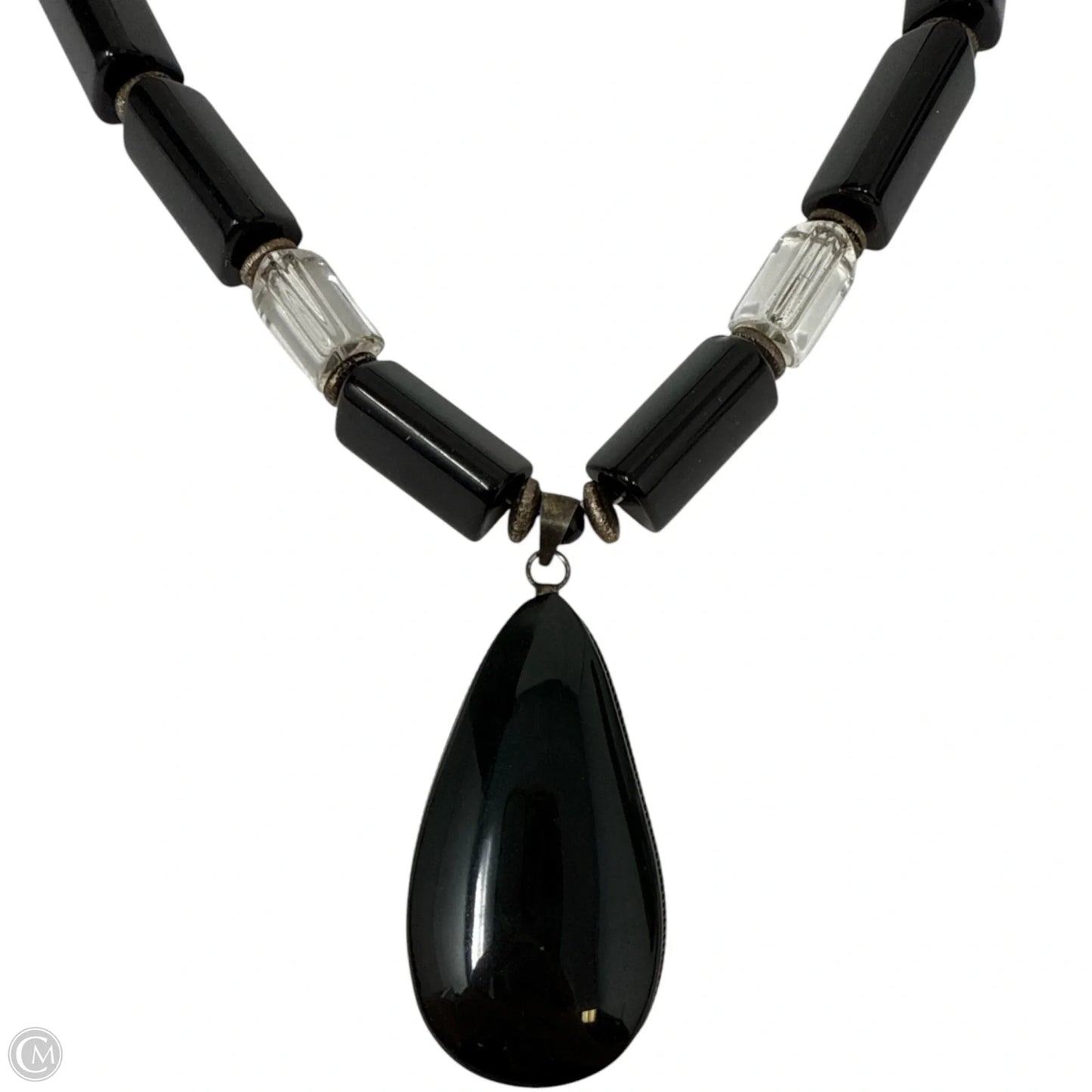 Mexican Black & Clear Stone Beaded Statement Necklace