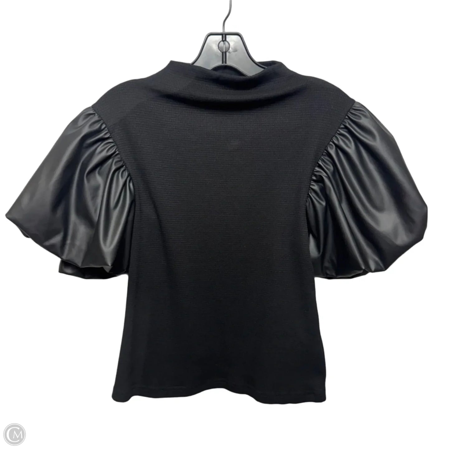 Faux Leather Puff Sleeve Top Short Sleeve By Entro In Black, Size: M