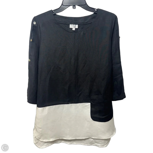 Linen Top Long Sleeve By Toofan In Black & White, Size: S