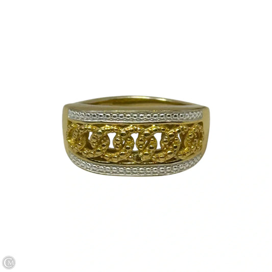 Curb Chain Silver & Gold Tone Ring, Size: 7