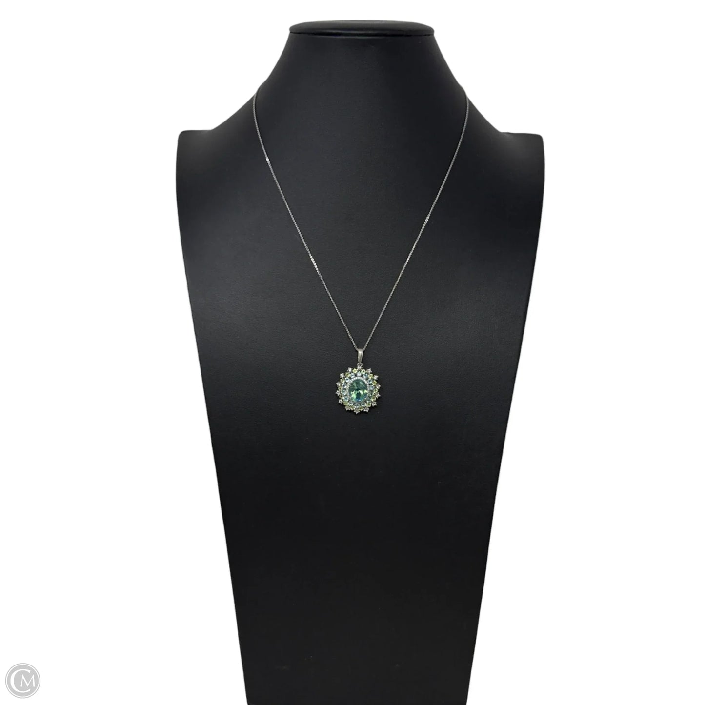 Sterling Silver & Multi-Gemstone Oval Cluster Pendant Necklace By D’Joy