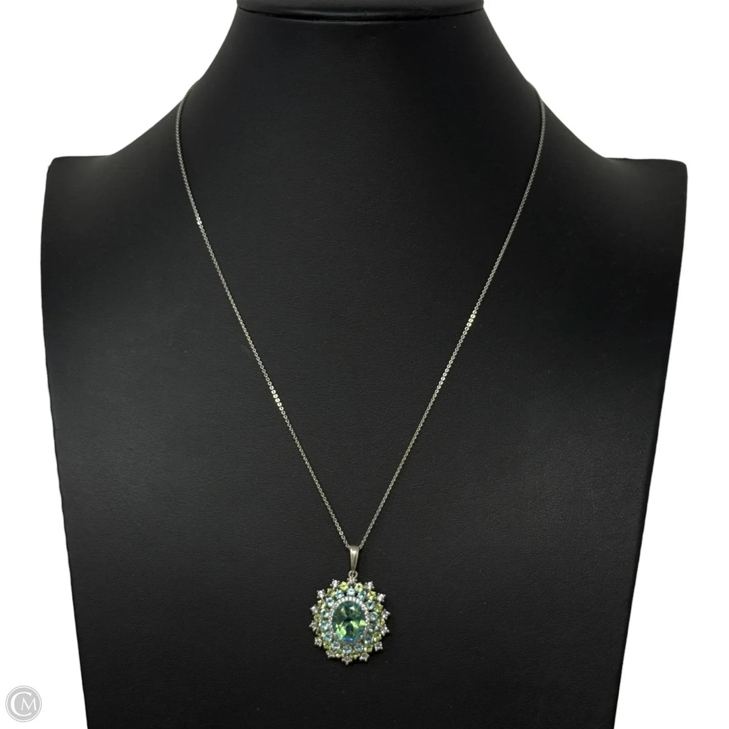 Sterling Silver & Multi-Gemstone Oval Cluster Pendant Necklace By D’Joy