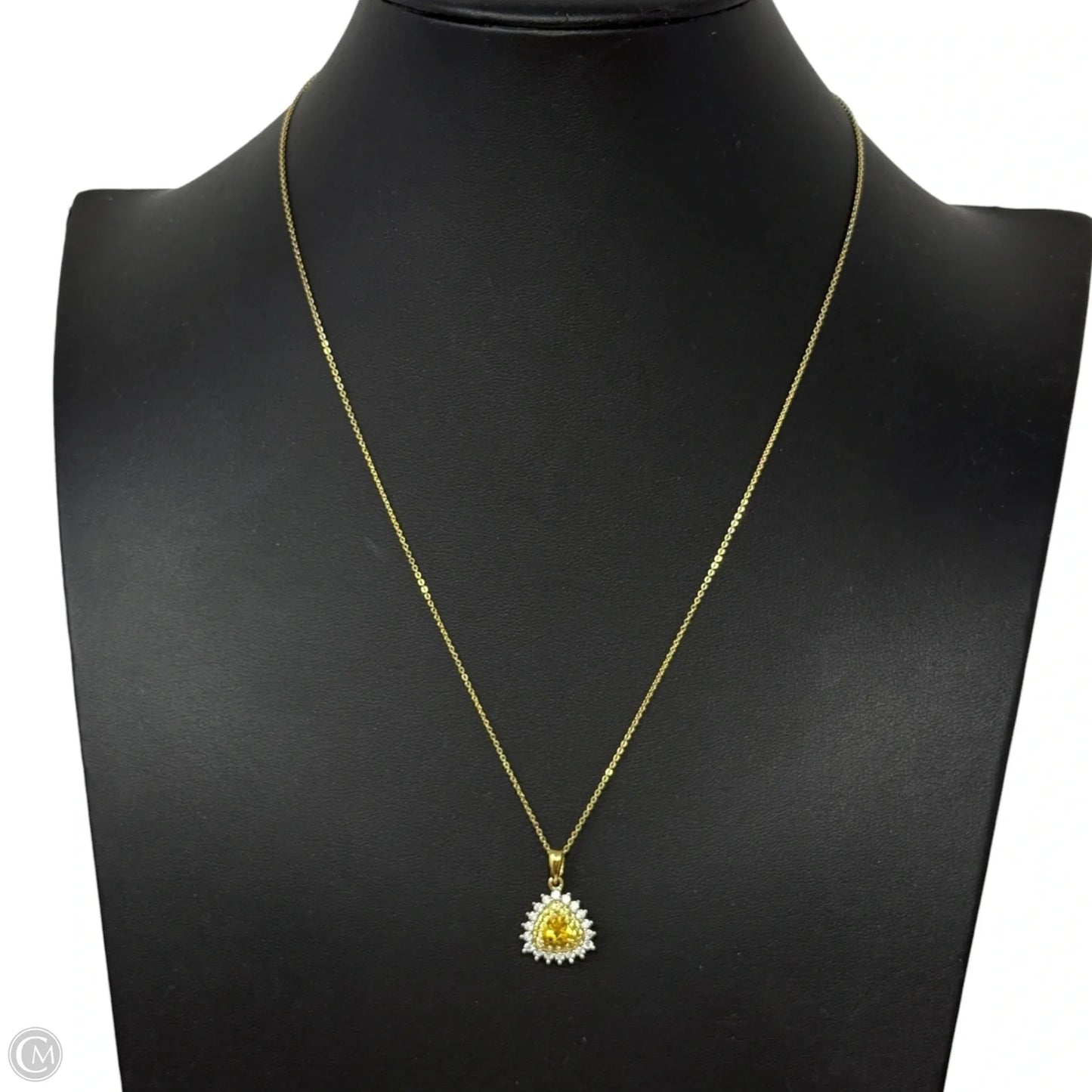 Sterling Silver & Trillion-Cut Yellow Gemstone Halo Pendant Necklace By D’Joy