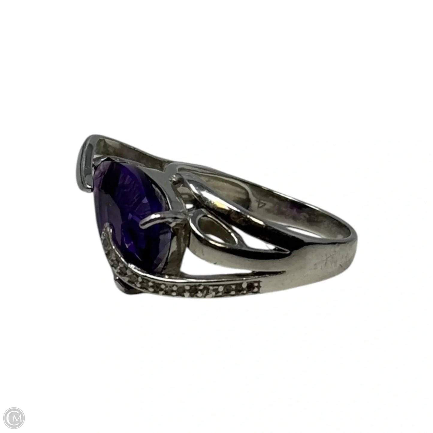 Pear Cut Amethyst Ring Sterling Silver, Size: 7