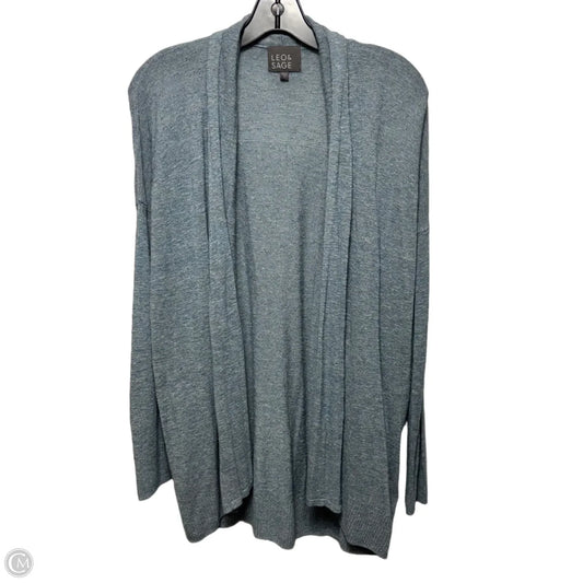 Linen Blend Sweater Cardigan By Leo & Sage In Blue, Size: L