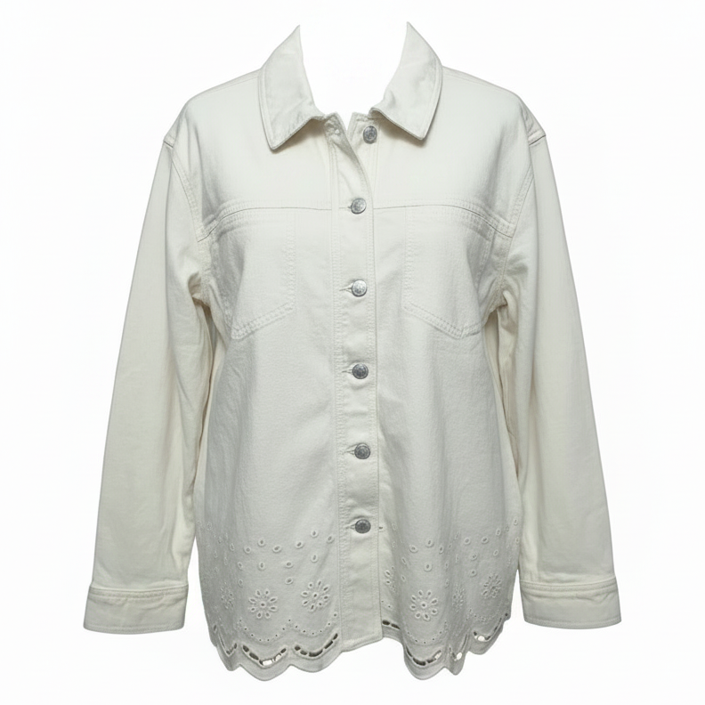 Jacket Denim By Loft In Cream Denim, Size: M