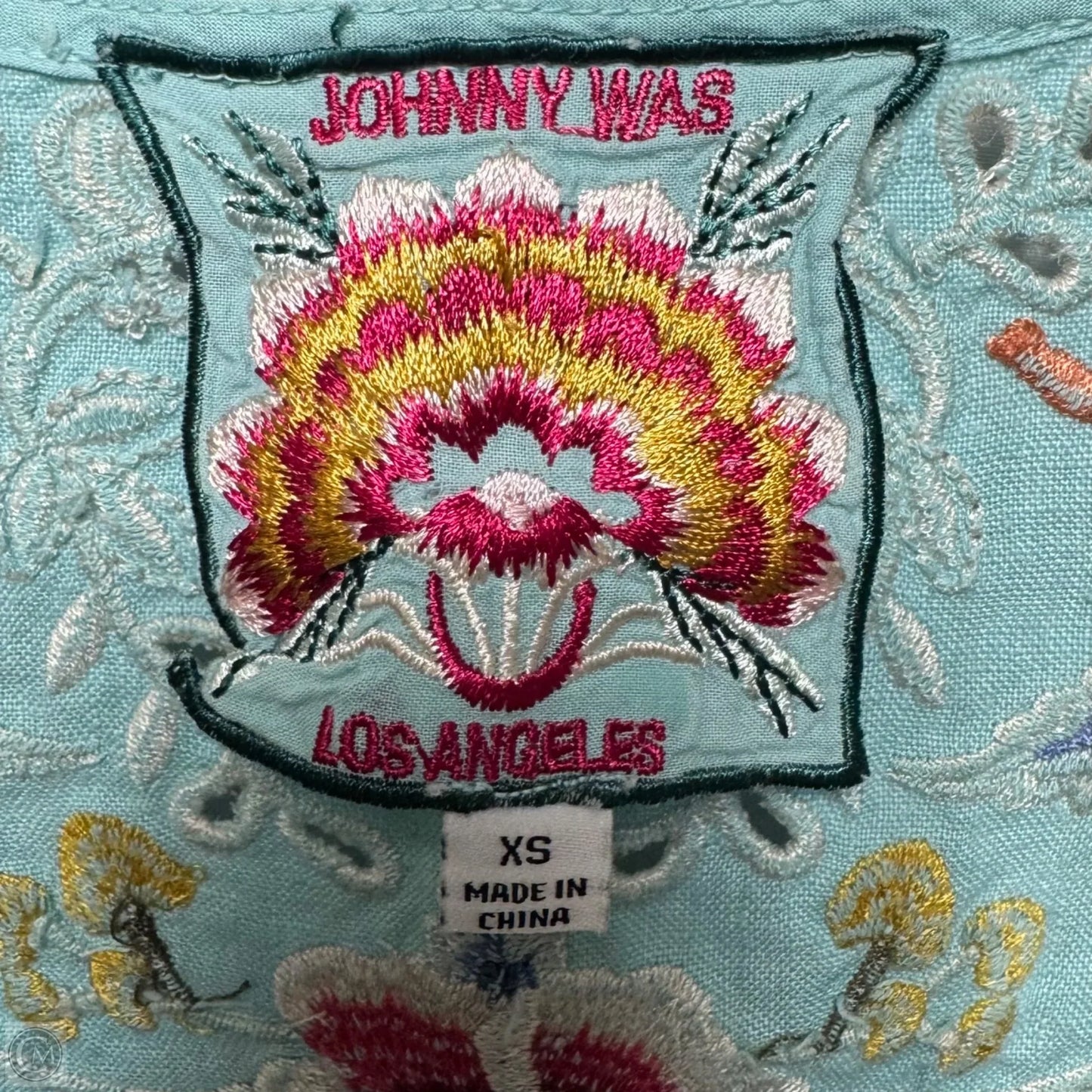 Assa Teal Blue Embroidered Linen Drape Tunic Dress By Johnny Was In Blue, Size: XS