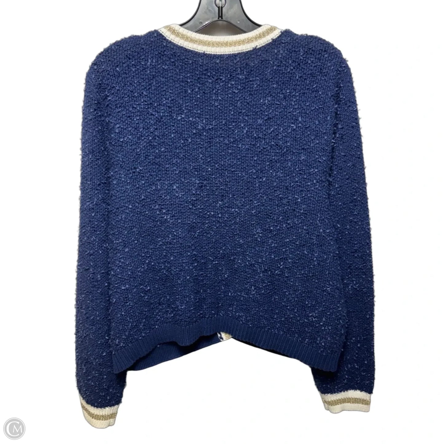 Sweater Cardigan Designer By Lilly Pulitzer In Blue & White, Size: L