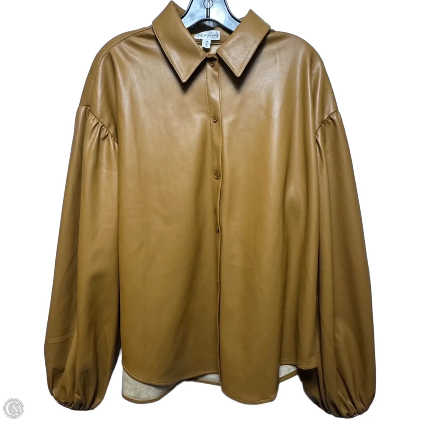 Faux Leather Top Long Sleeve By Grey by Jhean Sebastian Grey In Tan, Size: M