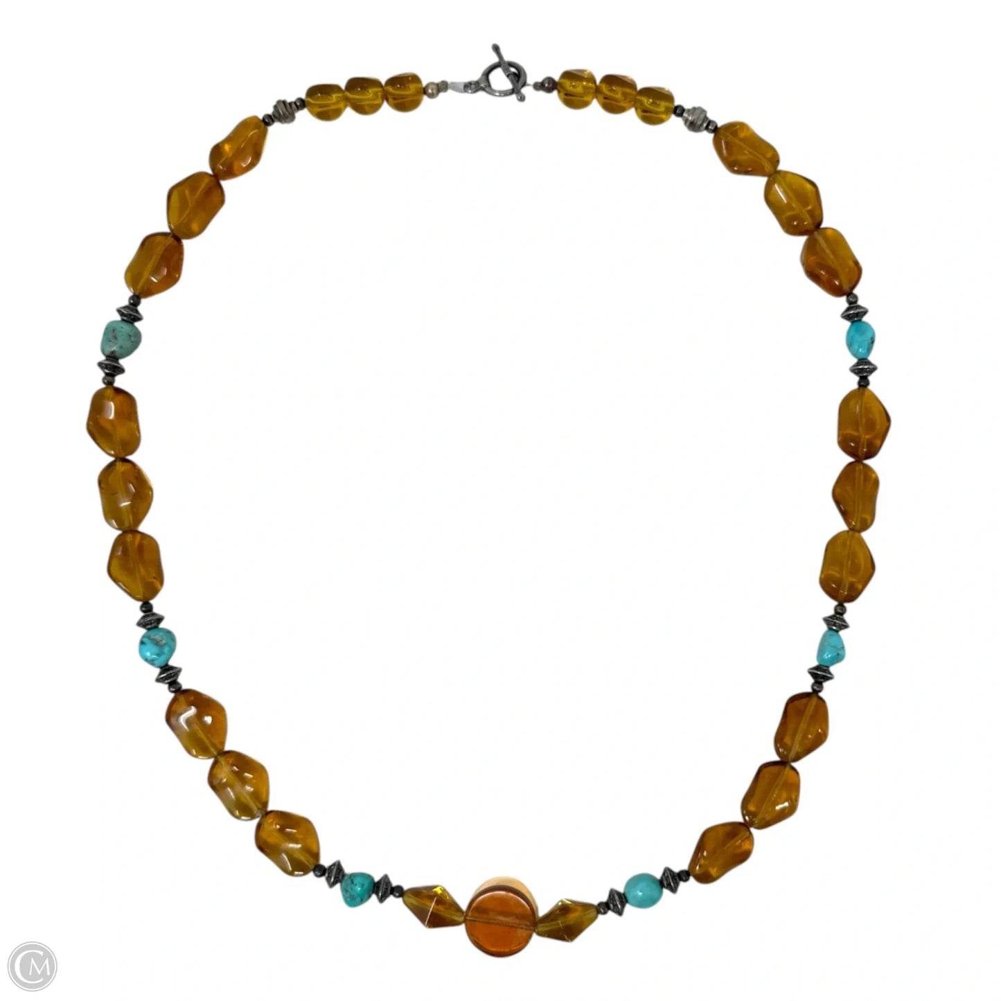 Amber & Turquoise Tone Beaded Necklace