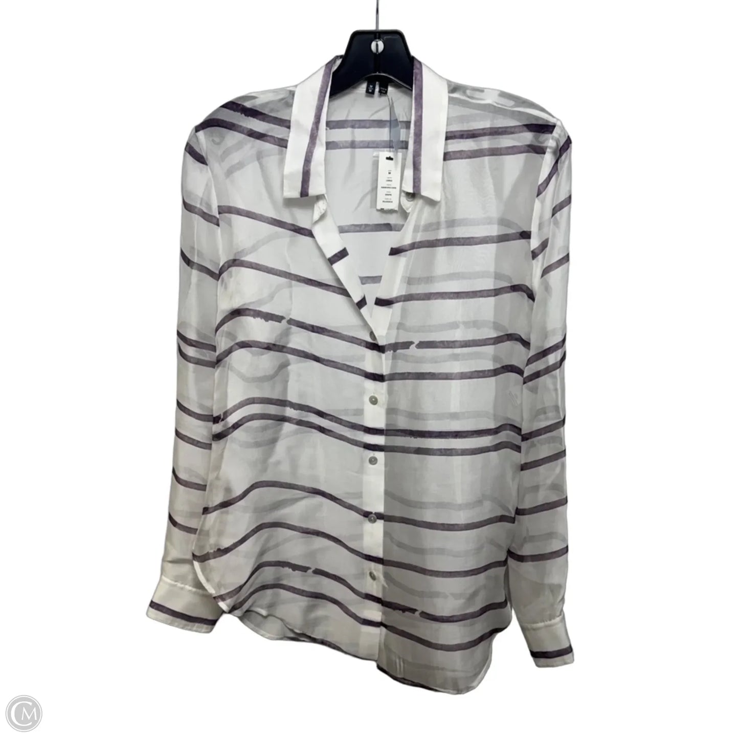 Lerea Silk Top Long Sleeve By Theory In Grape Striped Pattern, Size: M