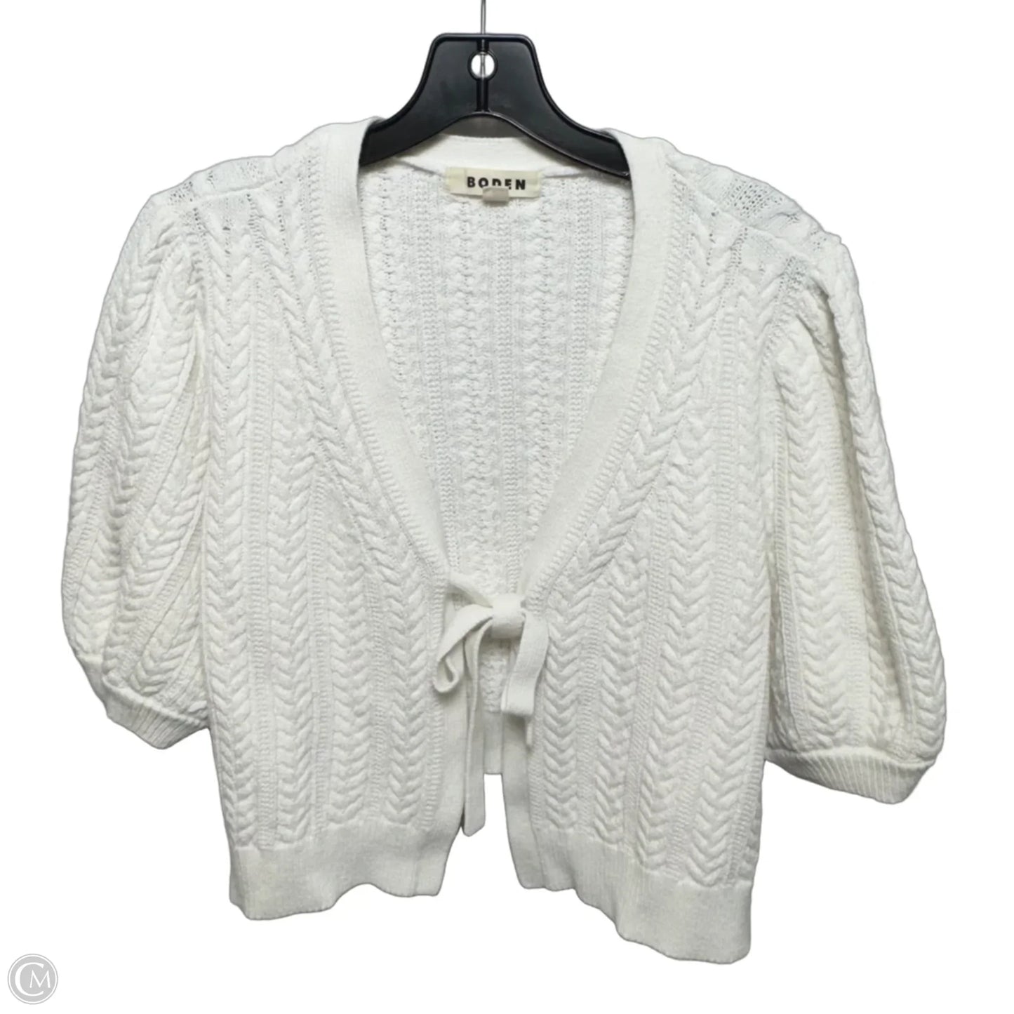 Cable Knit Cropped Tie Front Sweater Short Sleeve By Boden In White, Size: XL