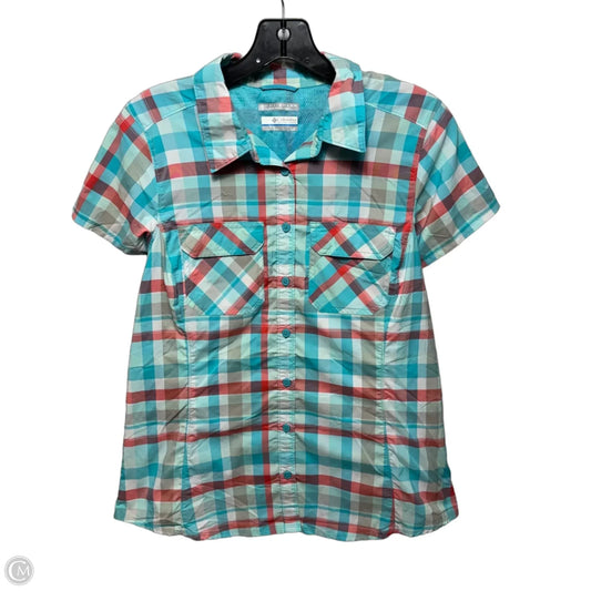 Sun Protection Athletic Top Short Sleeve By Columbia In Plaid Pattern, Size: L