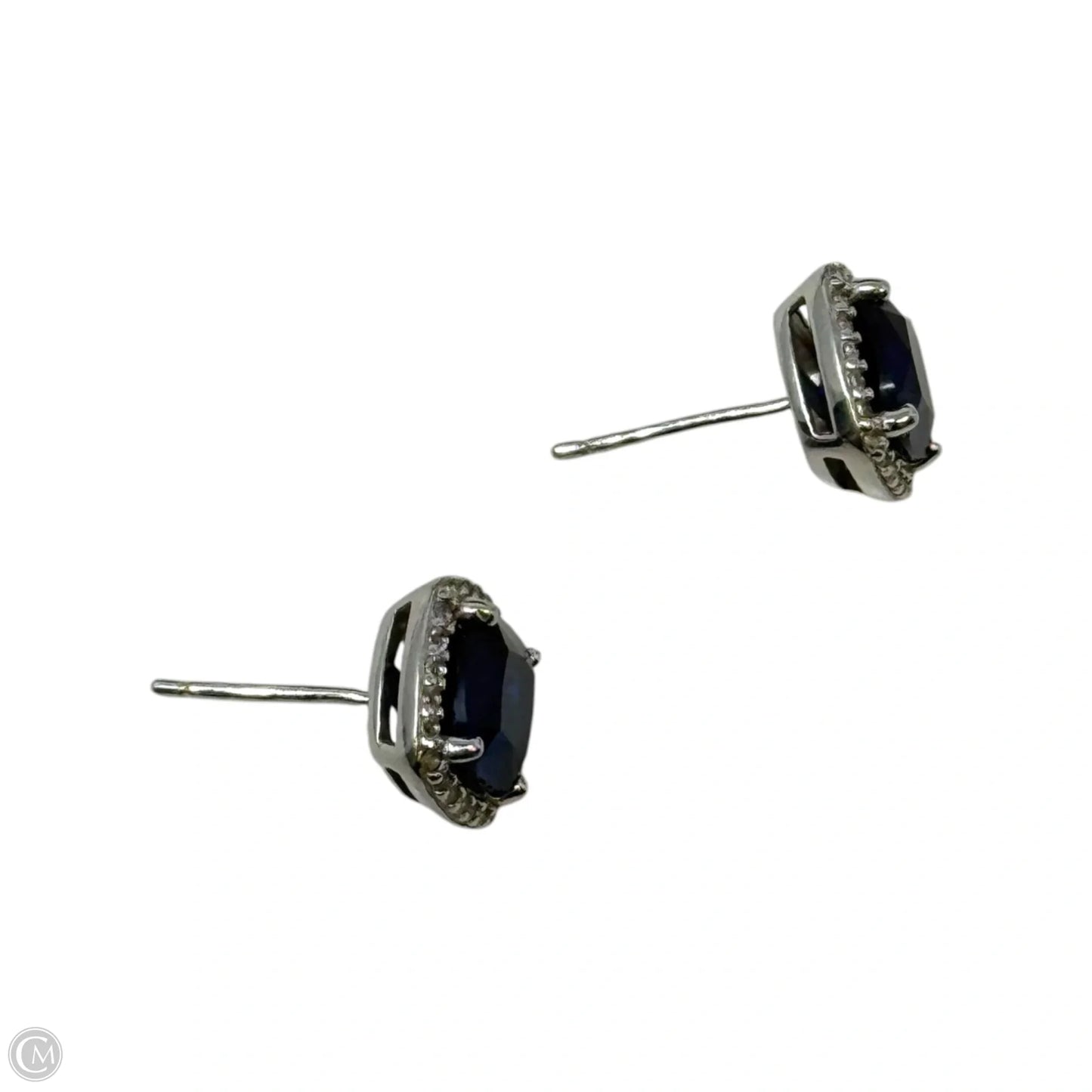 Blue Gem Stud Earrings Sterling Silver