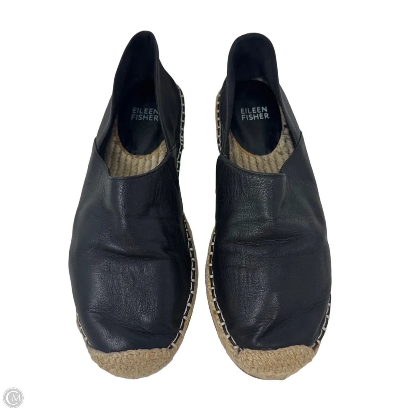 Leather Espadrille Shoes Flats By Eileen Fisher In Black, Size: 7