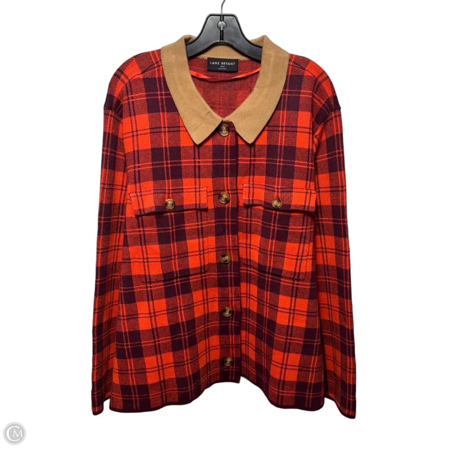 Sweater Cardigan By Lane Bryant In Plaid Pattern, Size: 22/24