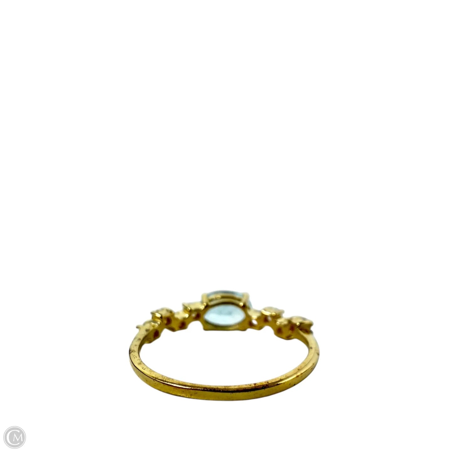 Gold Over Sterling Silver & Oval Aqua & Clear Accent Stones Ring, Size: 7