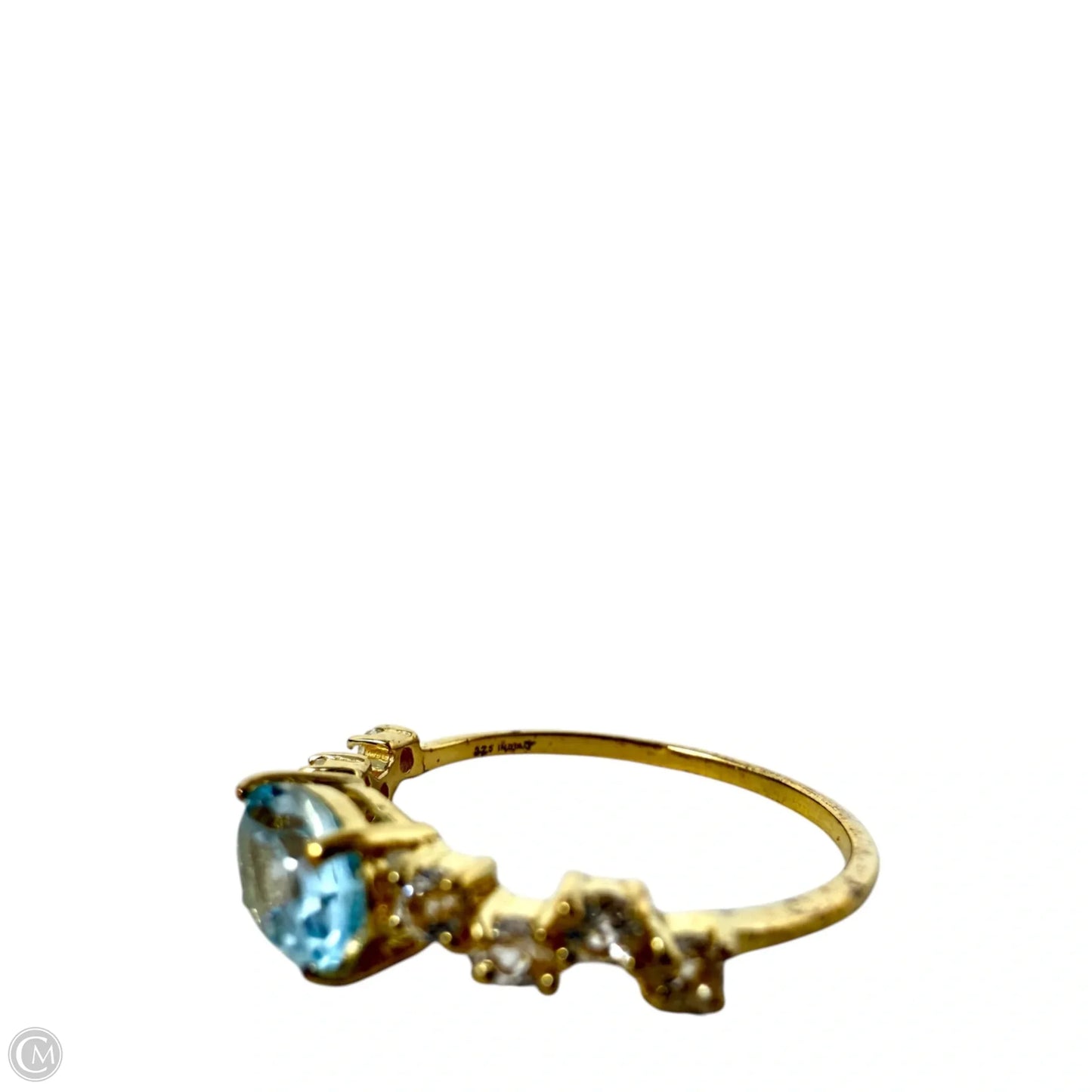 Gold Over Sterling Silver & Oval Aqua & Clear Accent Stones Ring, Size: 7