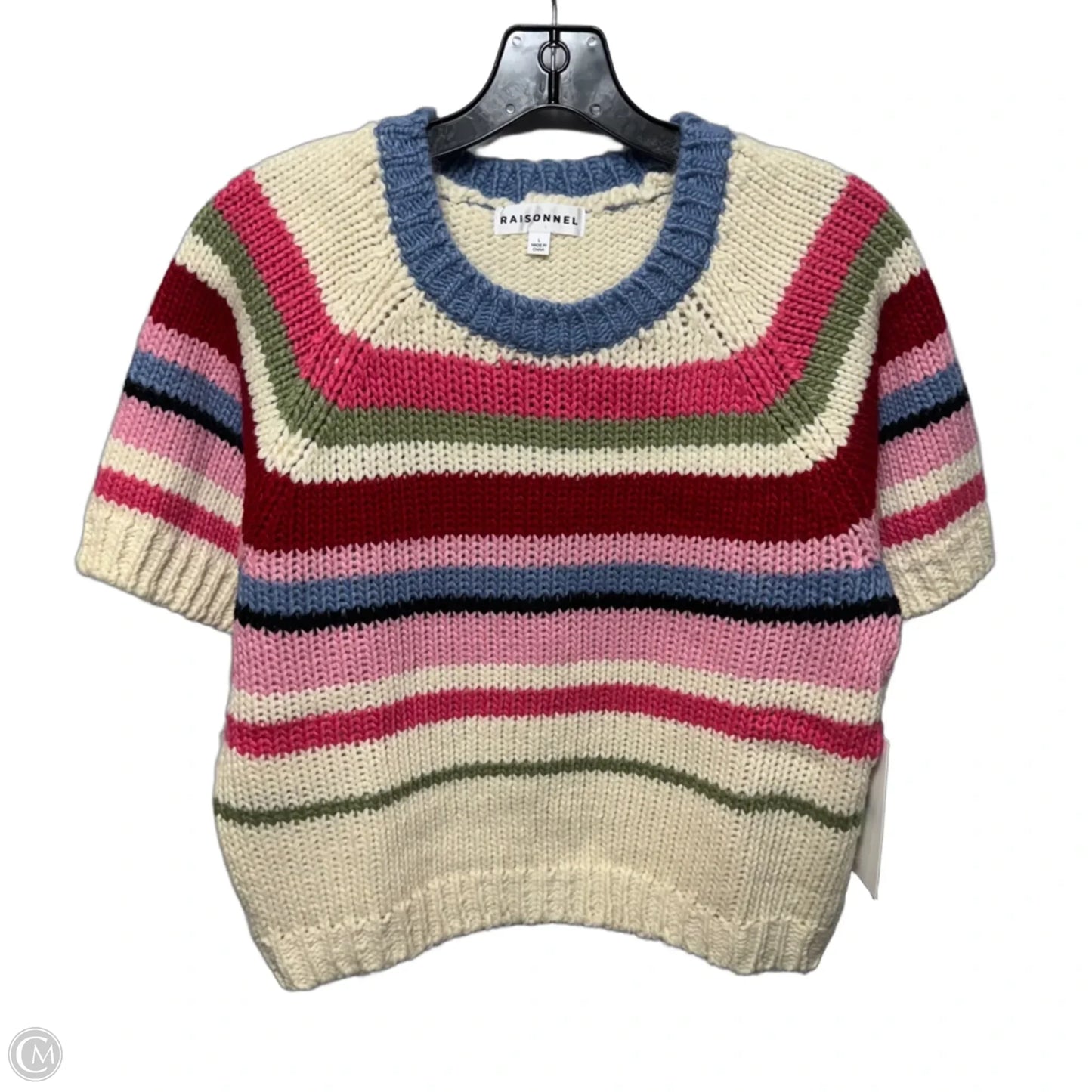 Wool Blend Short-Sleeve Sweater By Raisonnel In Striped Pattern, Size: L