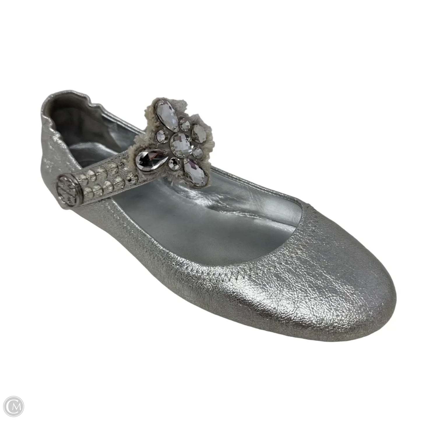 Minnie Embellished Two Way Ballet Flats Designer By Tory Burch In Silver, Size: 8