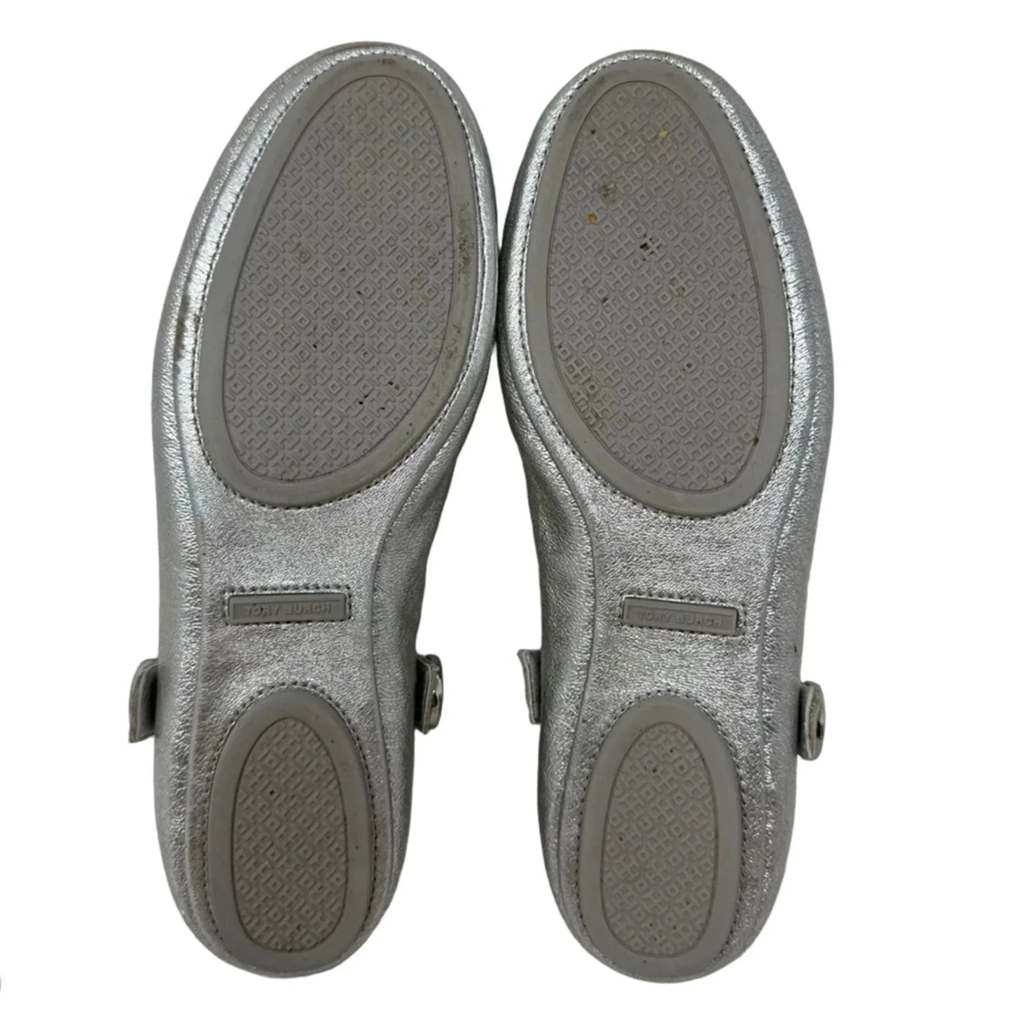 Minnie Embellished Two Way Ballet Flats Designer By Tory Burch In Silver, Size: 8