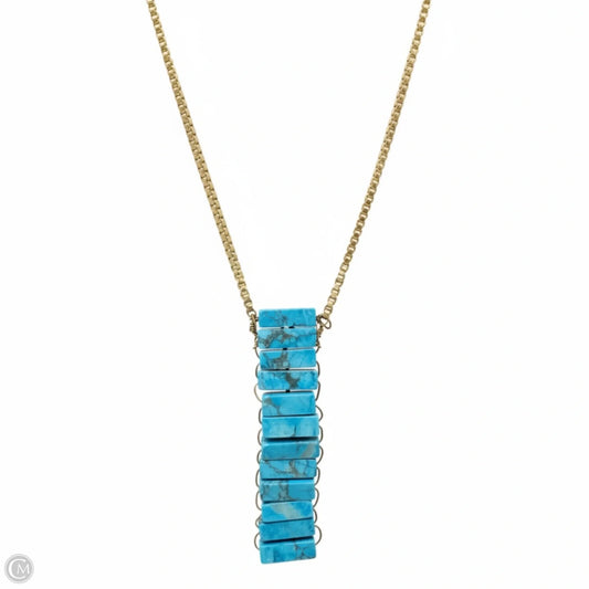 Gold Tone & Stacked Turquoise Pendant Necklace