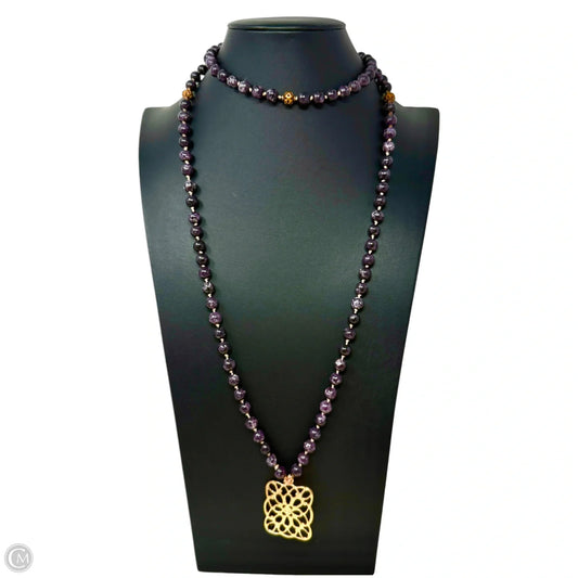 Purple Stone Beaded Geometric Pendant Necklace