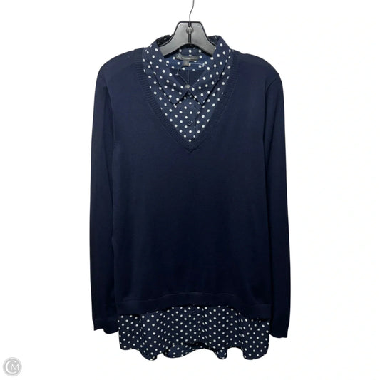 V-neck TwoFer Sweater By Adrianna Papell In Navy, Size: Xl
