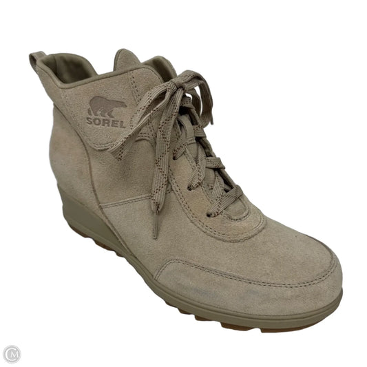 Suede Wedge Boots Ankle Heels By Sorel In Tan, Size: 9