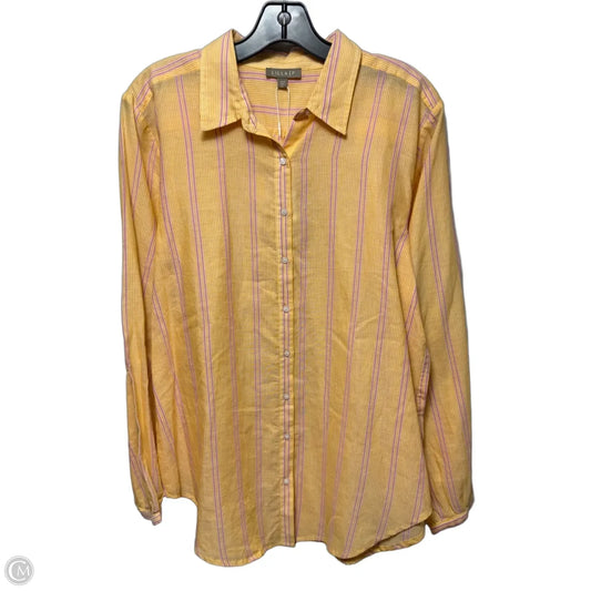 Boyfriend Cotton Top Long Sleeve By Lilla P In Striped Pattern, Size: M