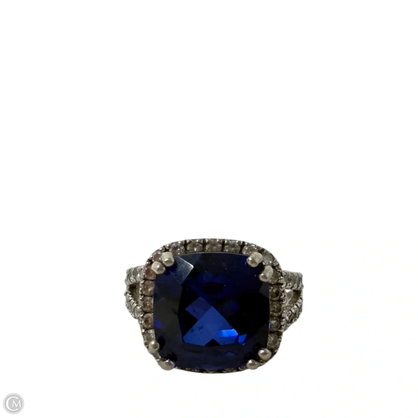 Sterling Silver Blue & Clear CZ Halo Ring, Size: 6