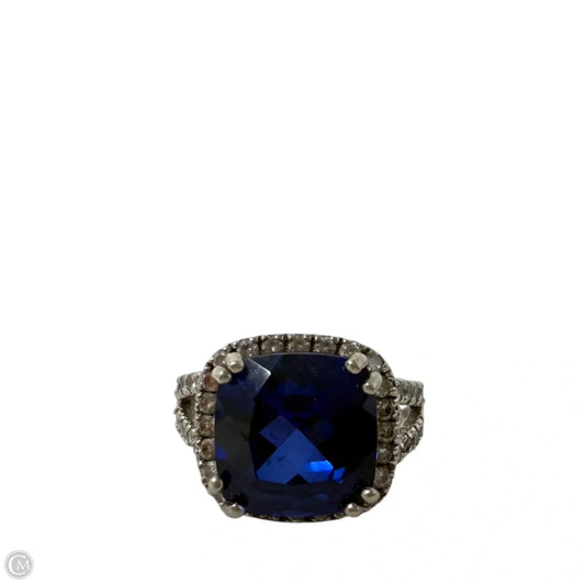 Sterling Silver Blue & Clear CZ Halo Ring, Size: 6