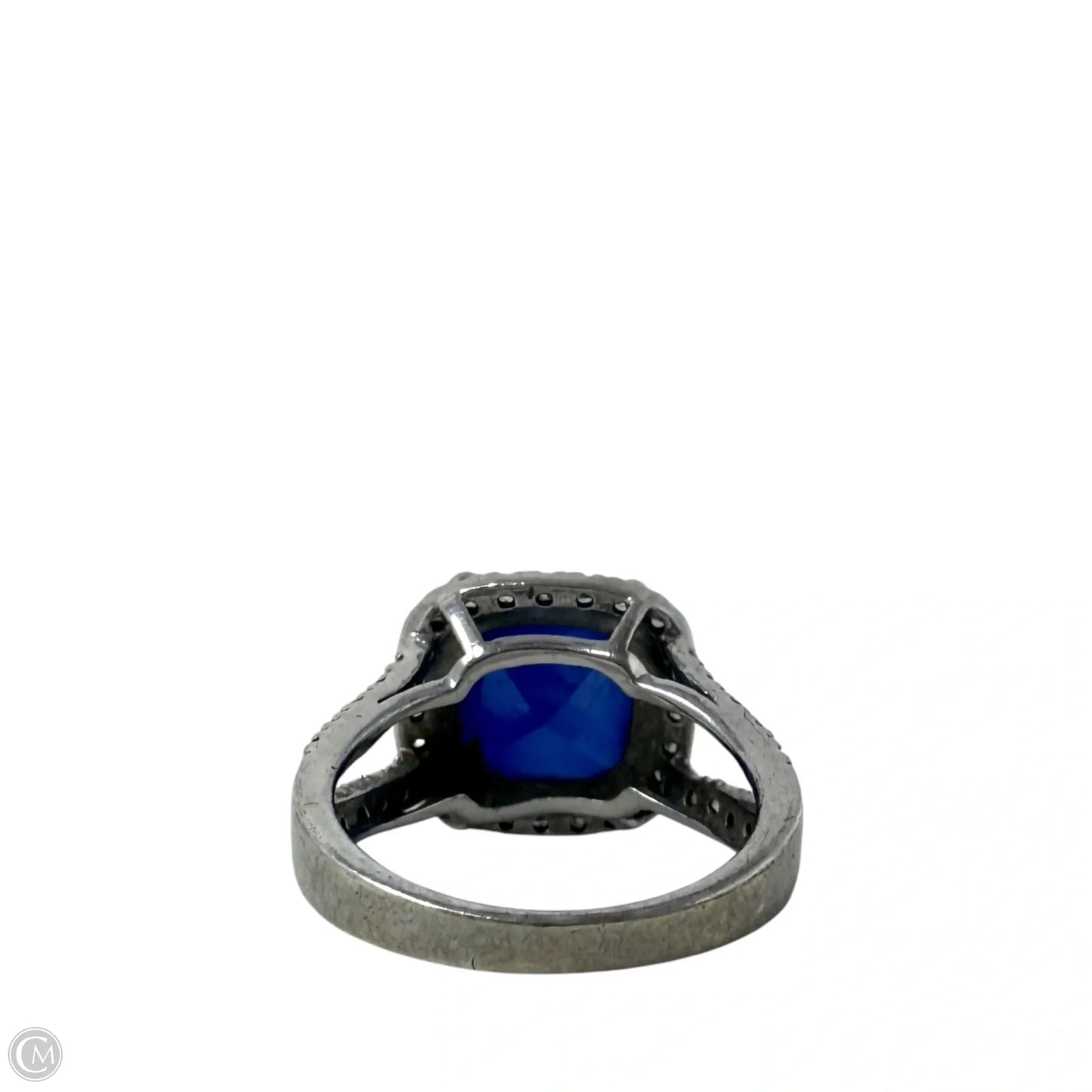 Sterling Silver Blue & Clear CZ Halo Ring, Size: 6