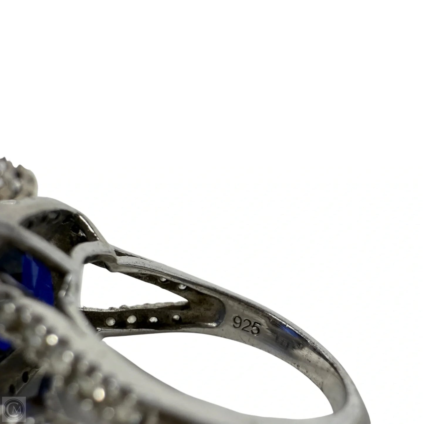 Sterling Silver Blue & Clear CZ Halo Ring, Size: 6