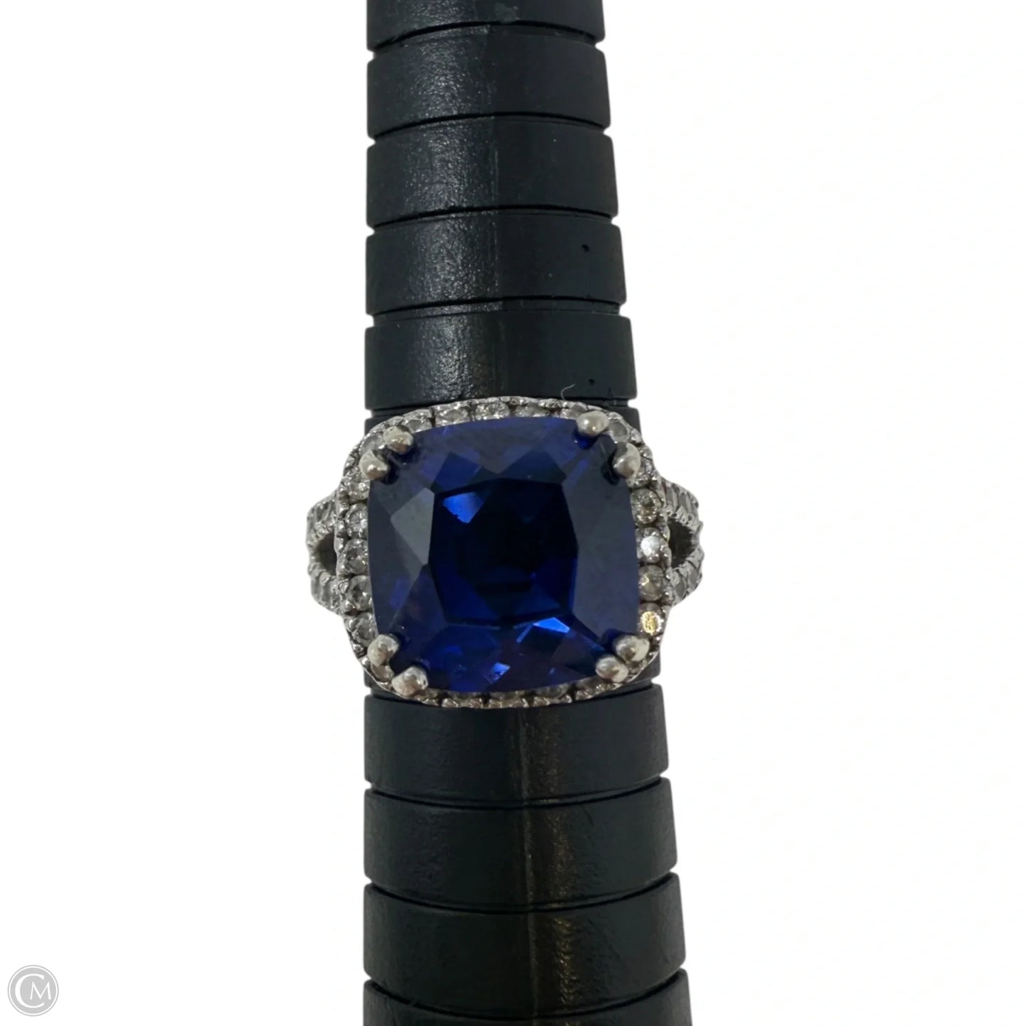Sterling Silver Blue & Clear CZ Halo Ring, Size: 6