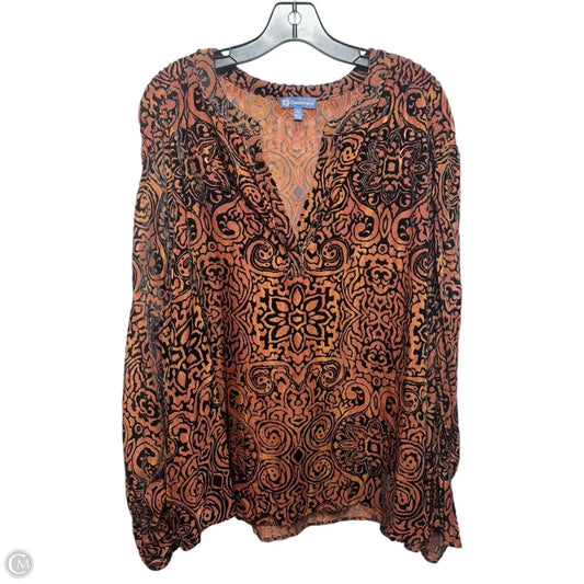 Velvet Burnout Top Long Sleeve By Democracy In Black & Brown, Size: 3x