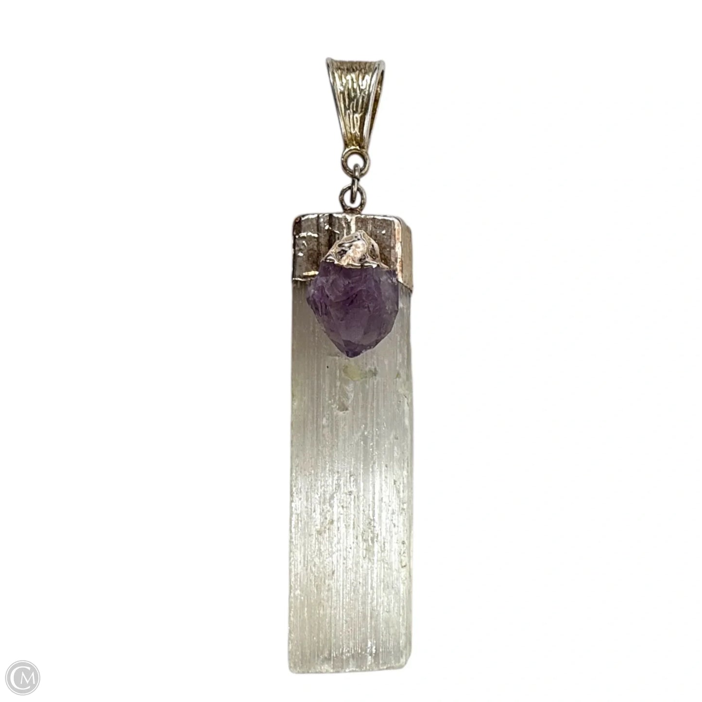 Selenite Bar Raw Amethyst Accent Hand Crafted Pendant By Clothes Mentor