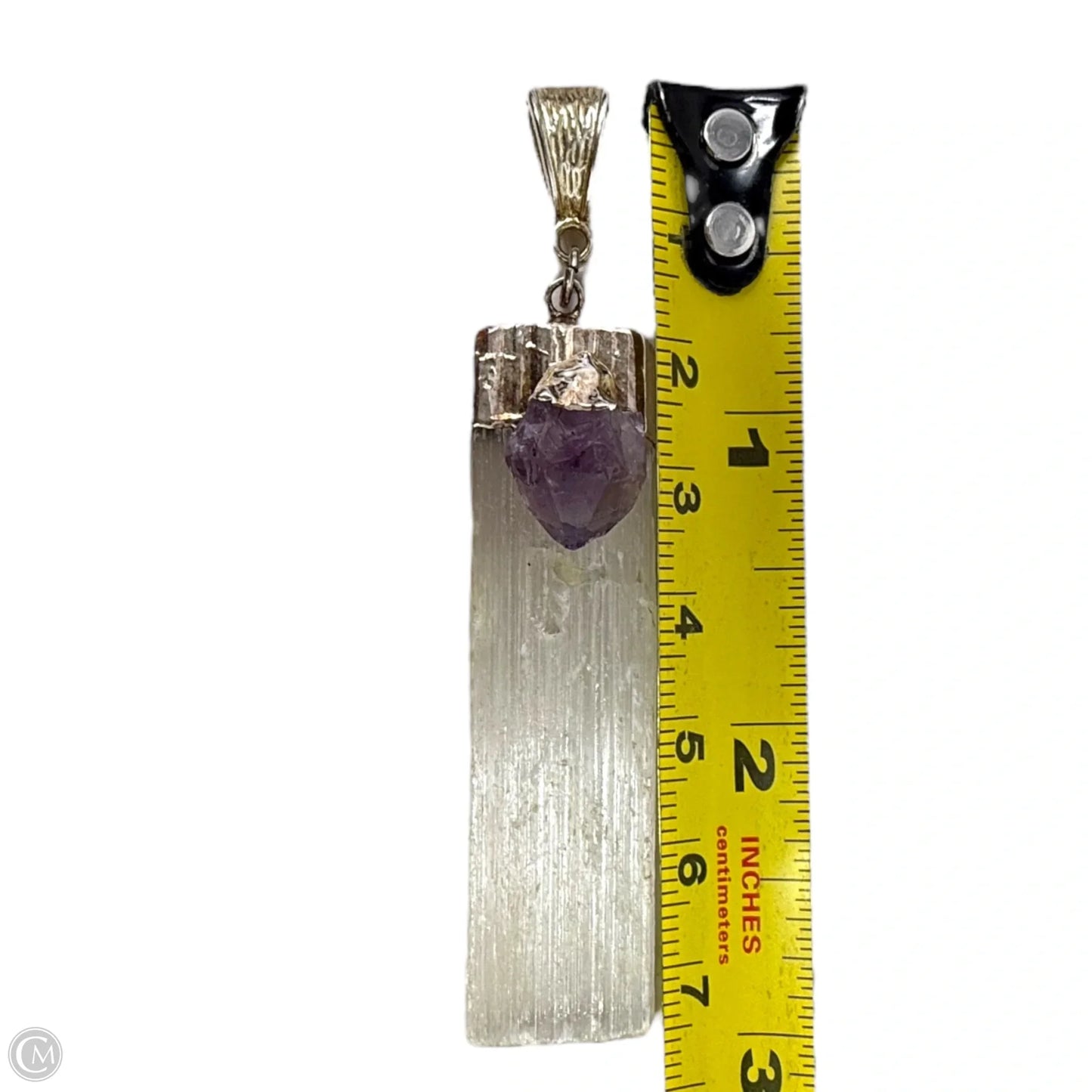 Selenite Bar Raw Amethyst Accent Hand Crafted Pendant By Clothes Mentor