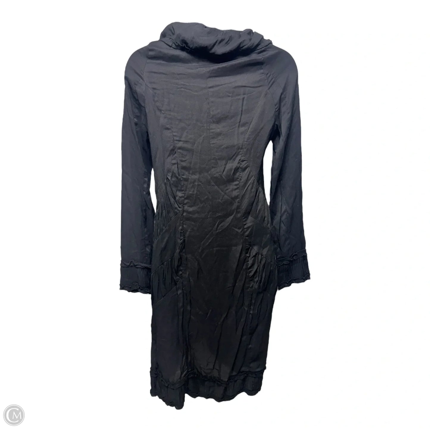 Ruffle Neck Cotton Ruched Dress Designer By Just Cavalli In Black, Size: L