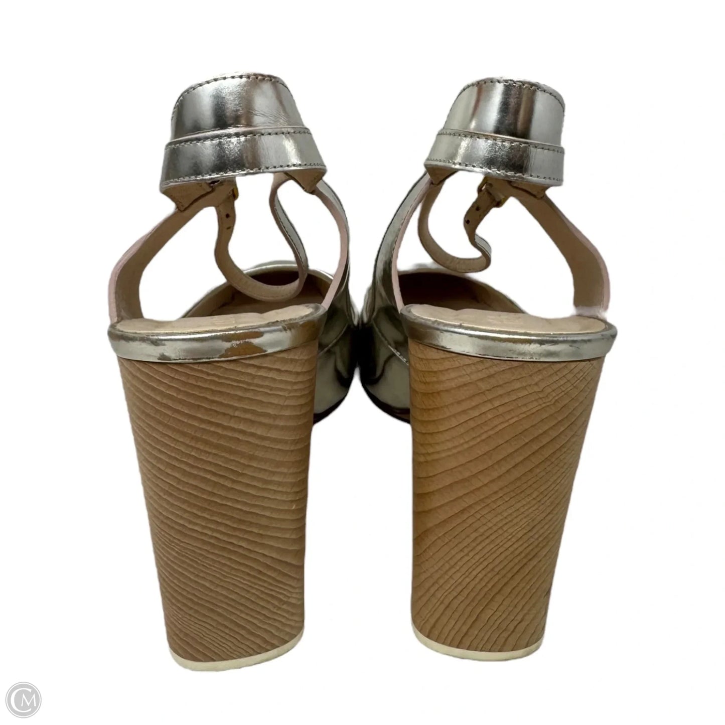 Metallic Wood Block Heel Shoes Luxury Designer By Chloé In Silver, Size: 10.5 (IT 40.5)