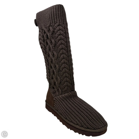 Classic Cardi Cabled Knit Boots Designer By Ugg In Brown, Size: 10